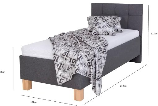 MARIA ONE kárpitozott ágy tárolóval, matrac nélkül, 90x200 cm, szürke