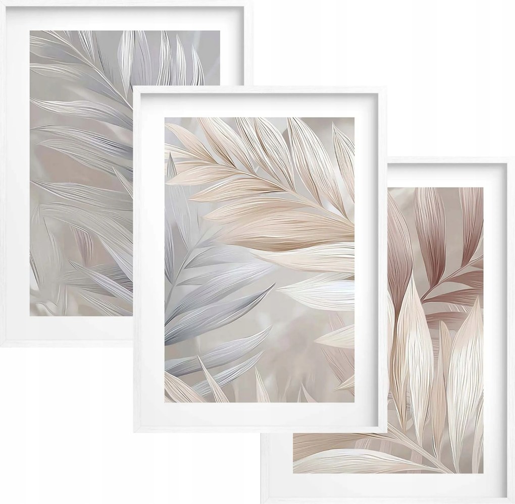 Nagy poszterek fehér kerettel Boho Levelek Képek Ekrü Bézs nappali hálószoba