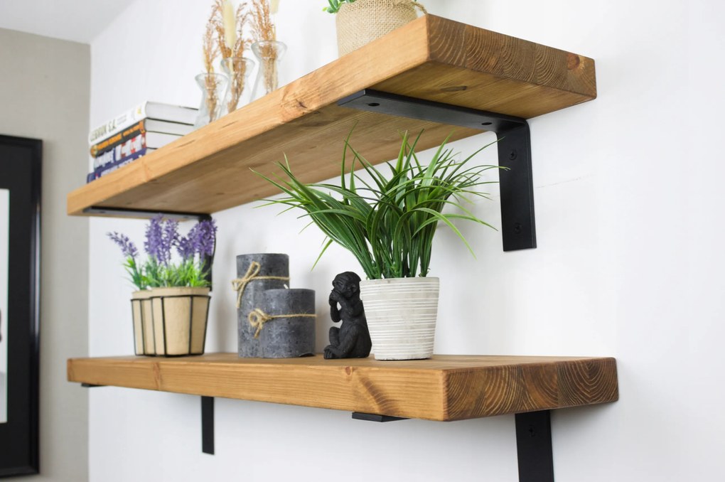 Loft falra akasztható polc tömör fa,fém, konyhába, nappaliba 40cm