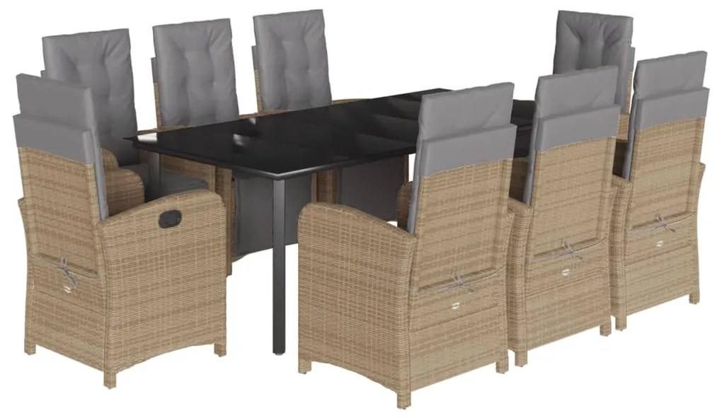 9 részes bézs polyrattan kerti étkezőgarnitúra párnákkal