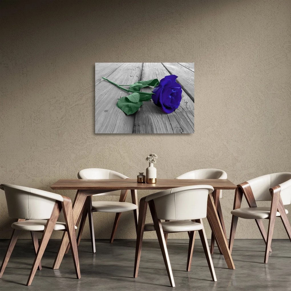 Üveg kép - Kék rózsa zöld szárral (70x50 cm)