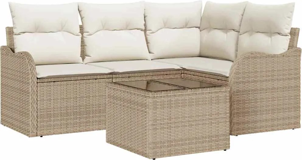 vidaXL Kerti Kanapé Szett 5 pcs Bézs polirattan