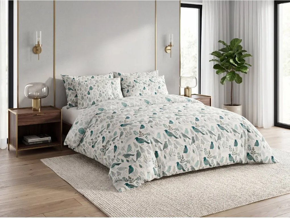 Polipamut ágyneműhuzat LEAFBIRD POLY fehér-zöld Ágyneműhuzat mérete: 2 db 70 x 90 cm | 200 x 220 cm