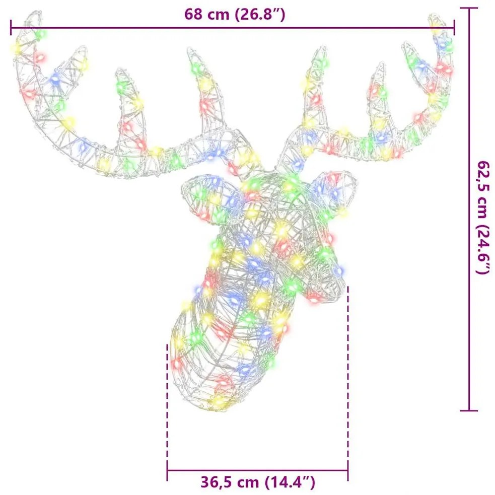 Rénszarvas fej 140 LED-del színes 60 cm Akril