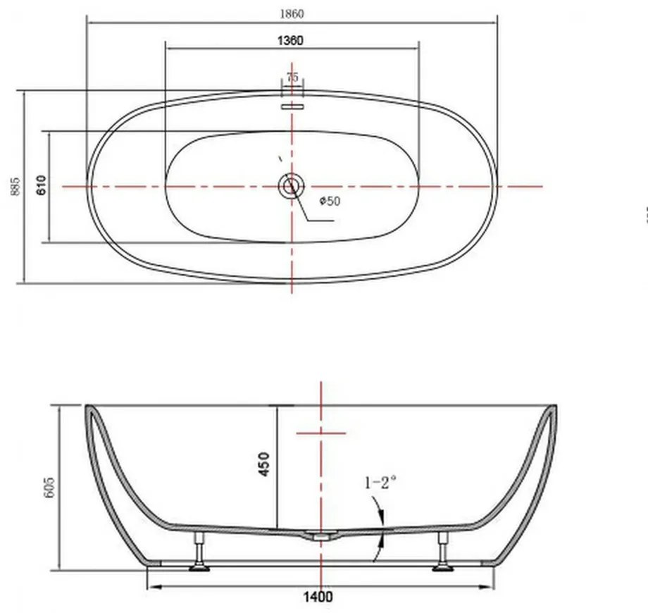 Oval kád 186x88,5x60,5 cm