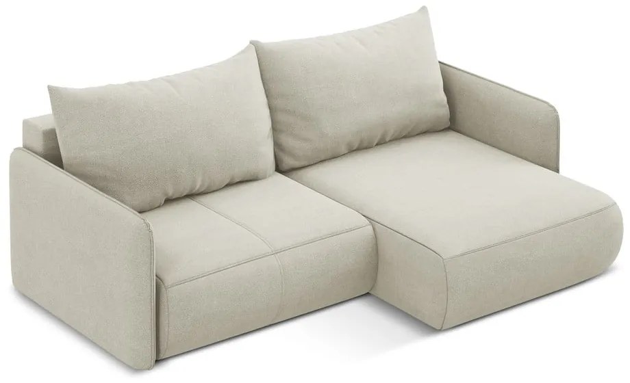 Krémszínű kinyitható-tárolóhelyes sarokkanapé (jobb oldali) Nanea – Makamii