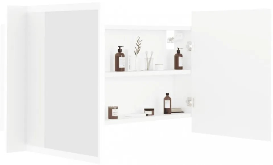 fehér akril LED-es fürdőszobaszekrény tükörrel 90x12x45 cm