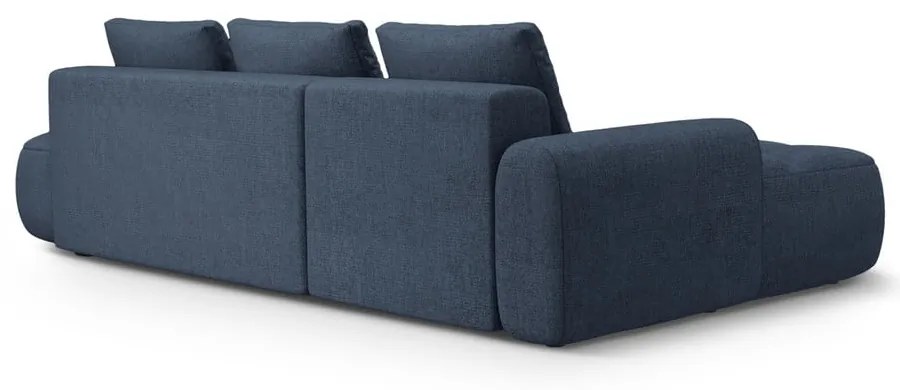 Sötétkék kinyitható-tárolóhelyes sarokkanapé (bal oldali-heverő résszel) Linz – Cosmopolitan Design