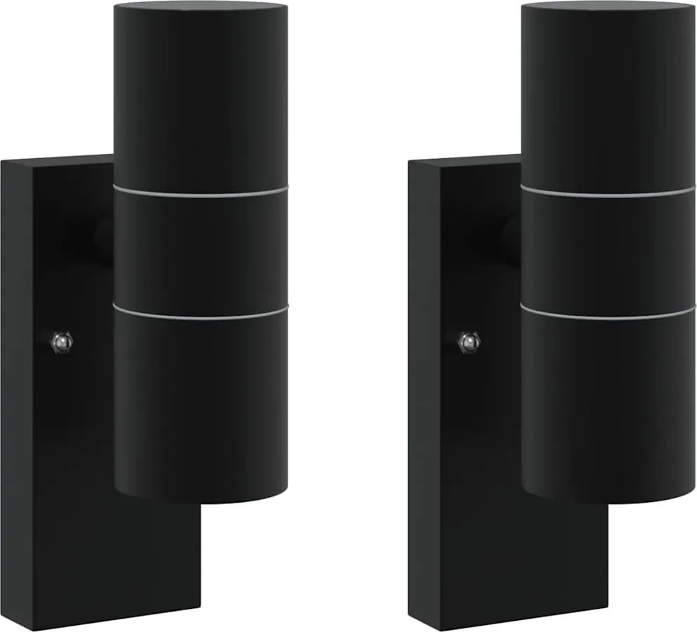 vidaXL Kültéri Fali Lámpa 2 pcs Fekete 7 x 10 x 22 cm