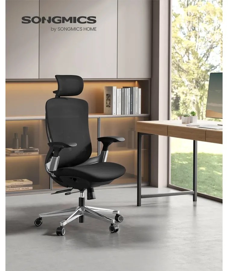 SONGMICS Ergonomikus szék, állítható, dönthető irodai szék, fekete