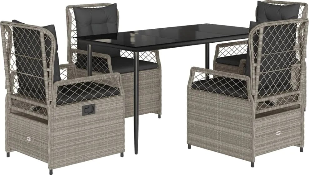 vidaXL 5részes világosszürke polyrattan kerti étkezőgarnitúra párnával