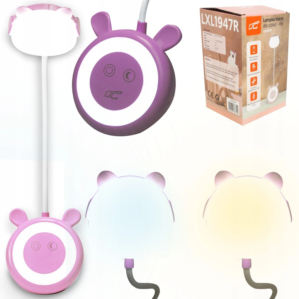 Gyerek Asztali Lámpa Rózsaszín Éjszakai Led Asztali Aku Rugalmas Fogantyú