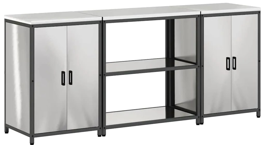 Konyhai Tároló Készlet polcokkal 3 pcs Ezüst 210 x 50 x 92 cm