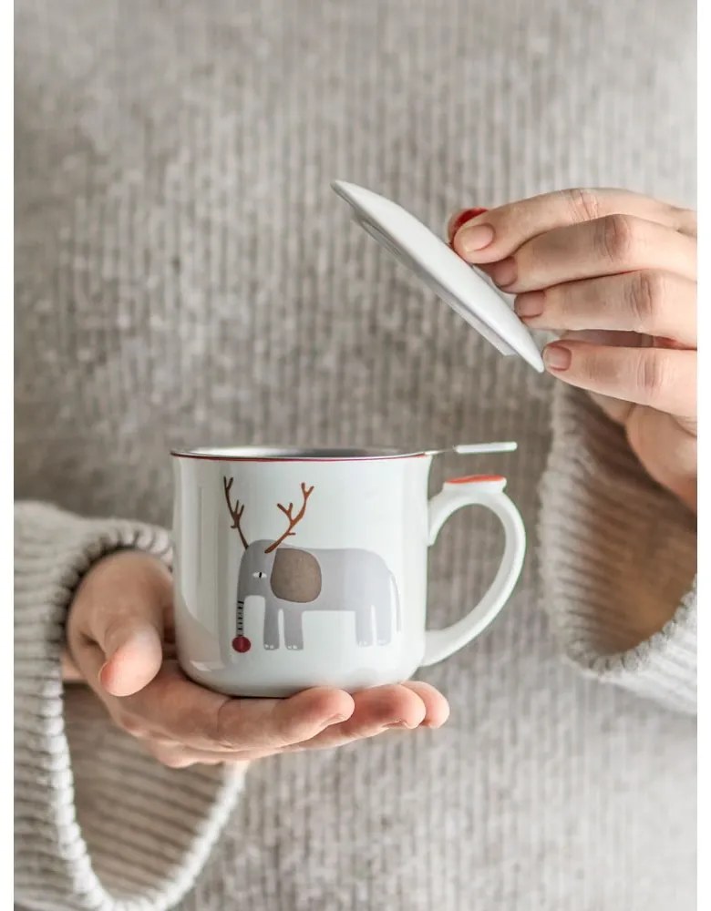 Krémszínű agyagkerámia bögre karácsonyi mintával, szűrővel 300 ml Valentin – Bloomingville