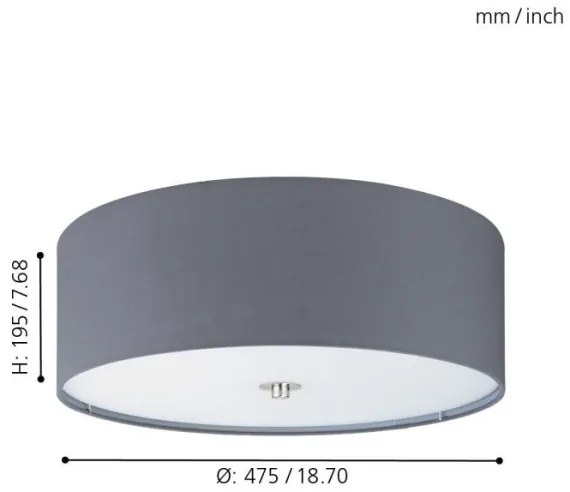 Eglo 55277 - PASTERI mennyezeti lámpa, 3×E27/25W/230V, átm. 47,5 cm, szürke