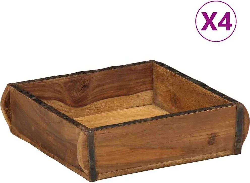 vidaXL Tálca 4 pcs Barna 29 x 31 x 10 cm Szilárd Újrahasznosított Fa