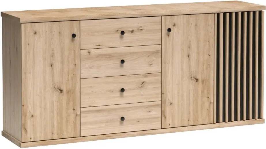 Komód, artisan tölgy/fekete, KOLI C-20