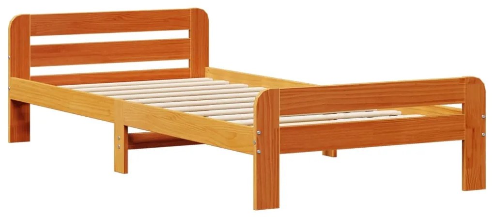 barna tömör fenyőfa könyvespolcos ágy matrac nélkül 75 x 190 cm
