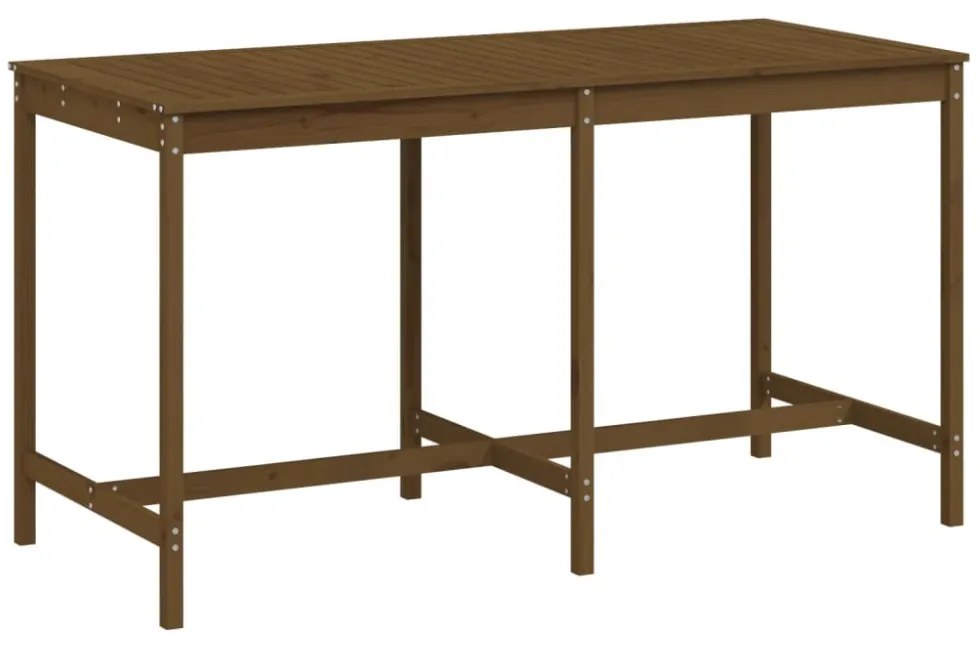 mézbarna tömör fenyőfa kerti asztal 203,5x90x110 cm