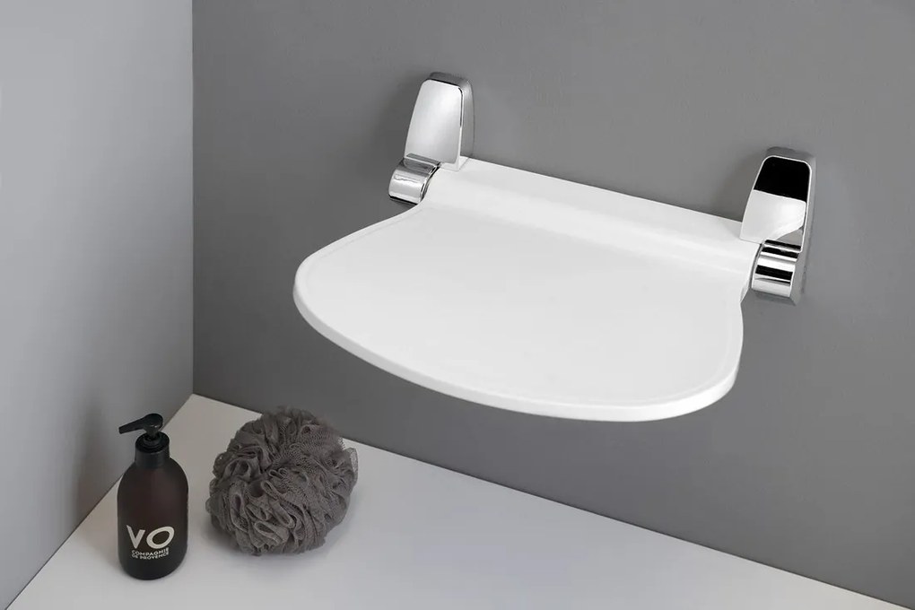 Sapho, SOUND Fürdőszoba ülőke 38x35,5 cm, összecsukható, fehér / króm