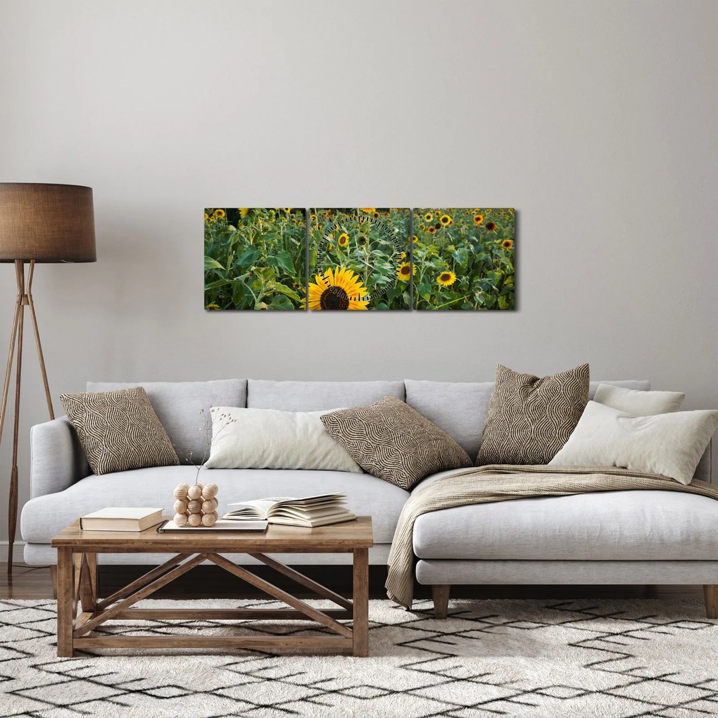 Kép - Napraforgómező II. (órával) (90x30 cm)