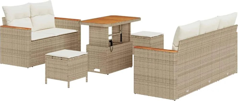 vidaXL Kerti Kanapé Szett 8 pcs Bézs polirattan