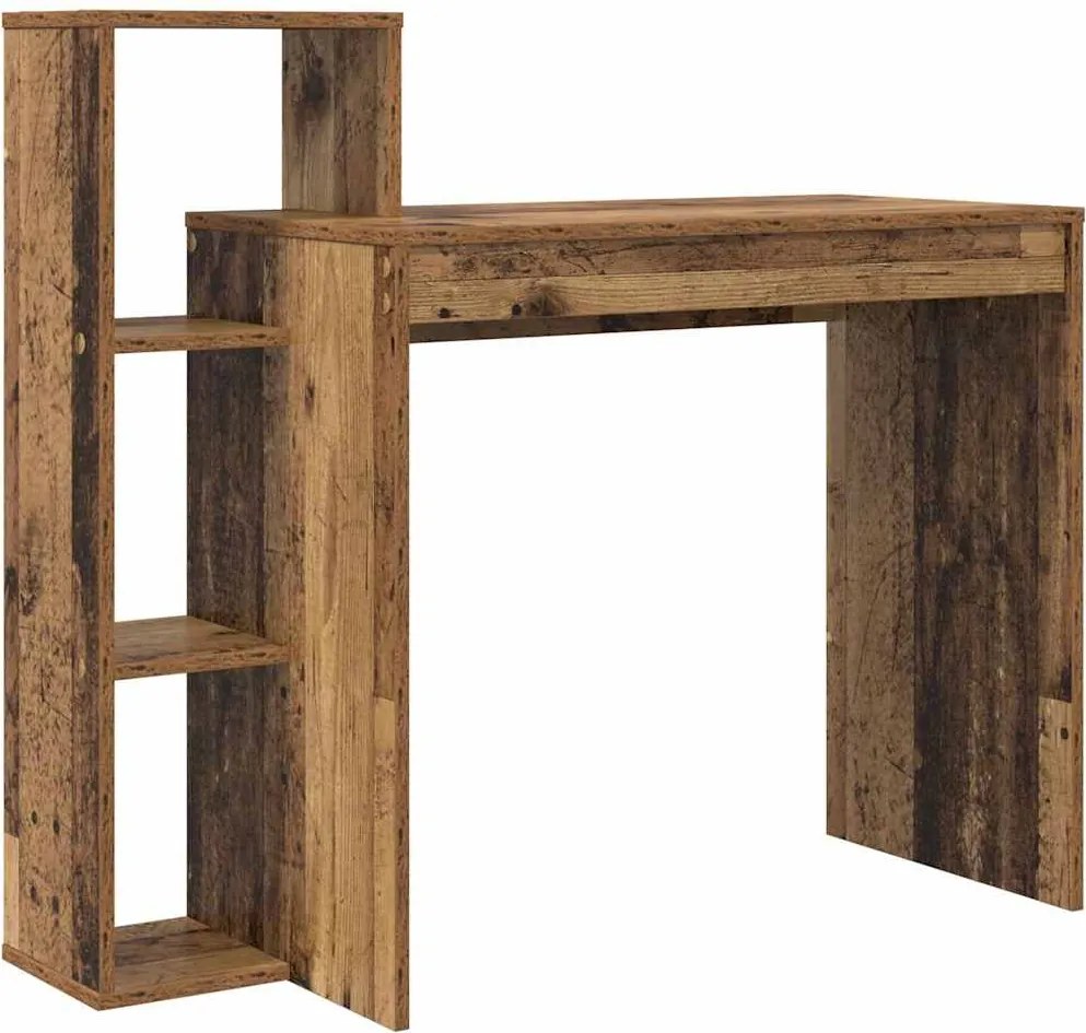 vidaXL Asztal polcokkal tárolóval Öreg fa 100 x 40 x 90 cm Faanyag