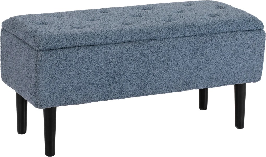 HOMCOM Tároló Pad, Ágy Pad, Kárpitozott Pad Felnyitható Fedéllel, Velúr Hatás, Ládával, Nappaliba, Hálószobába, Kék, 95 x 38 x 45 cm | Aosom