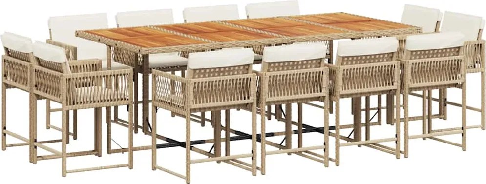 vidaXL 13 részes bézs polyrattan kerti étkezőgarnitúra párnákkal