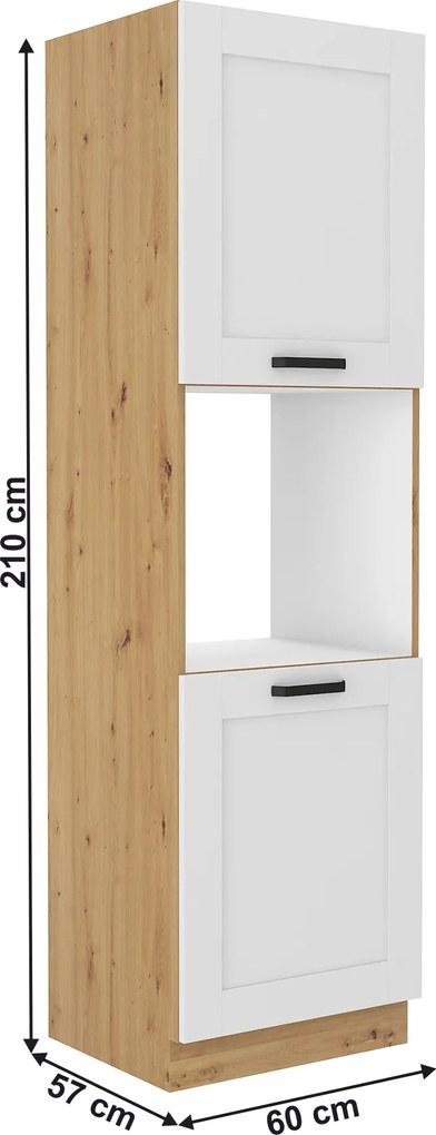 Magas szekrény beépített sütőhöz, fehér/artisan tölgy, LULA 60 DP-210 2F