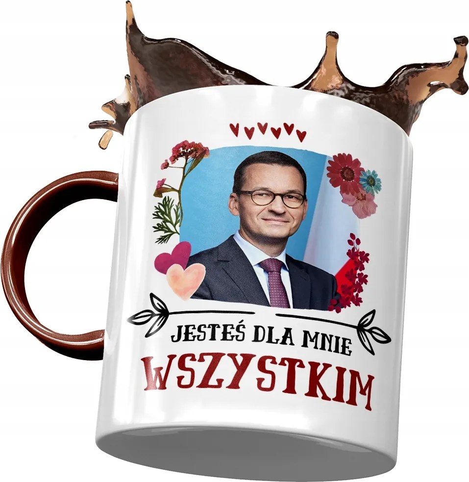 Bordó bögre Mateusz Morawiecki Premier Ajándék Nyomtatott Fotóval