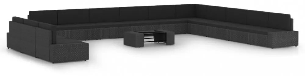 vidaXL 14 részes fekete polyrattan kerti ülőgarnitúra párnákkal