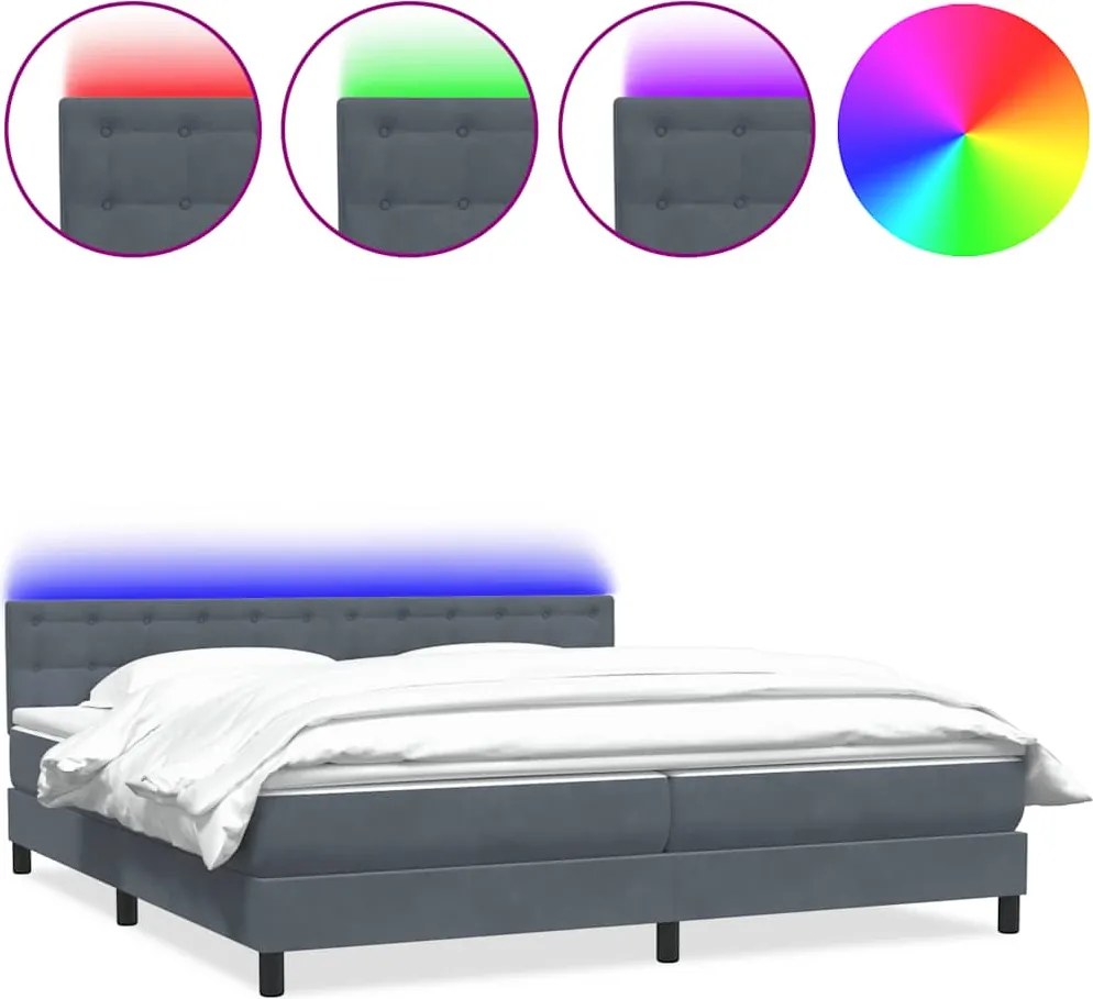 vidaXL sötétszürke bársony rugós és LED-es ágy matraccal 180x210 cm