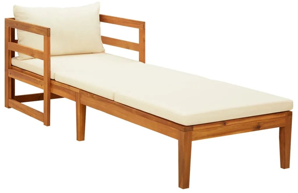 Tömör akácfa napozóágy krémfehér párnákkal