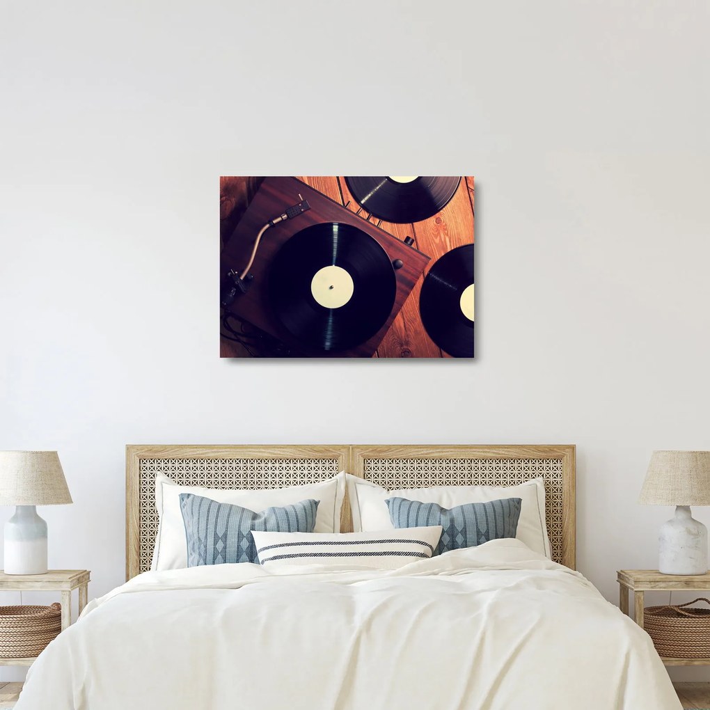 Gramofon lemezek képe (üvegen) (70x50 cm)