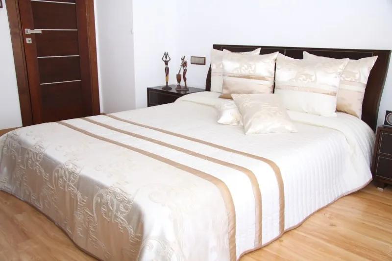 Luxus krém ágytakaró karamell csíkokkal Szélesség: 200 cm | Hossz: 220 cm