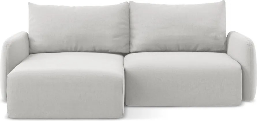 Világosszürke bársony kinyitható-tárolóhelyes sarokkanapé (bal oldali-heverő résszel) Kalena – Makamii