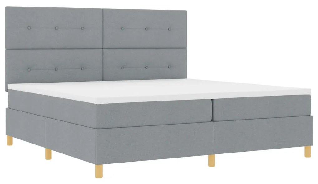 Boxspring Ágy Mattal és LED Fénnyel Világosszürke 200x200 cm Szövet