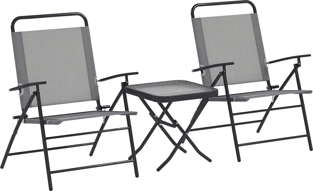 Outsunny 3 részes terasz bútor szett, összecsukható kerti asztal és székek állítható háttámlával, üveg felsőrésszel és acél vázzal - Szürke | Aosom