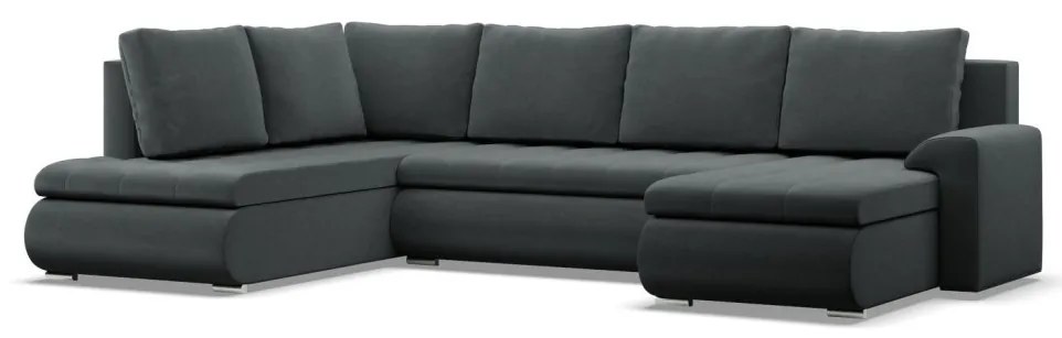 Tokio U sarokkanapé, 3 ágyneműtartóval, bársony, baloldali, szürke