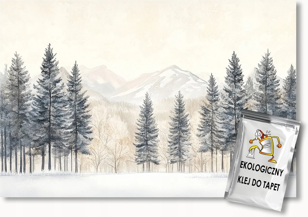 Fotótapéta Flizelina Tájkép Hegyek Erdő Fák Tél Bézs Szürke 200x140 ragasztó