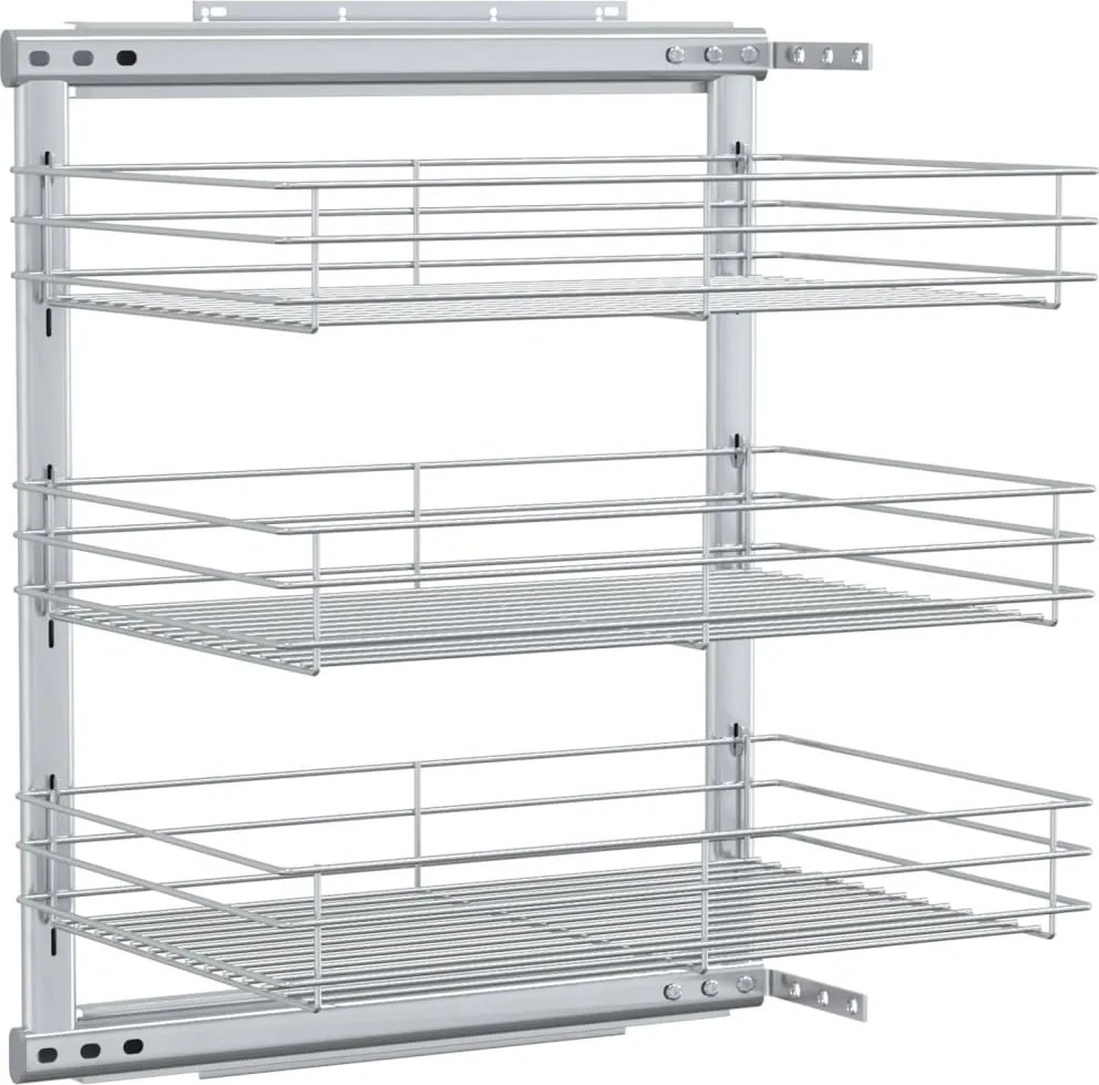 vidaXL ezüstszínű 3 szintes kihúzható konyhai drótkosár 47x35x56 cm