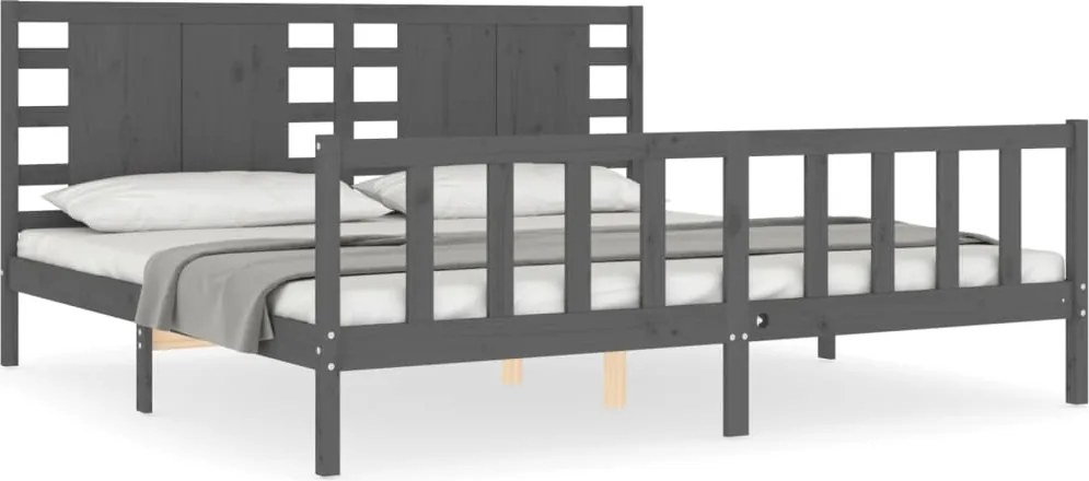 vidaXL szürke tömör fa ágykeret fejtámlával 200 x 200 cm