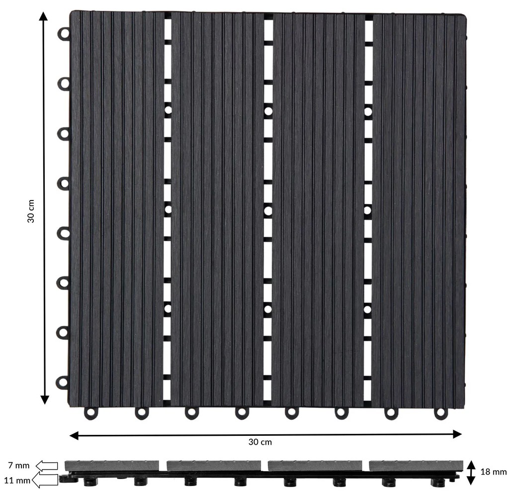 Deuba WPC burkolólapok - 11 darabos készlet, 30x30 cm, klasszikus antracit