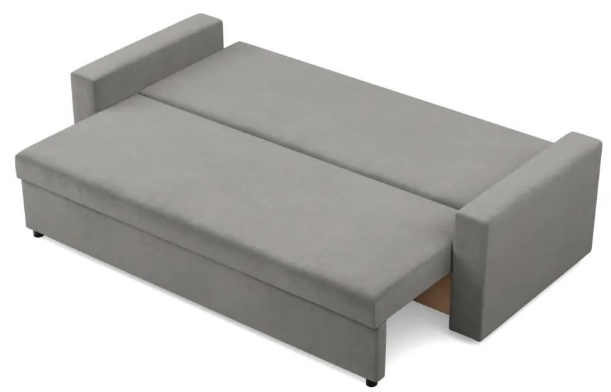 Zeus kanapéágy, bársony, hab töltet, egyenes kartámasz, világosszürke