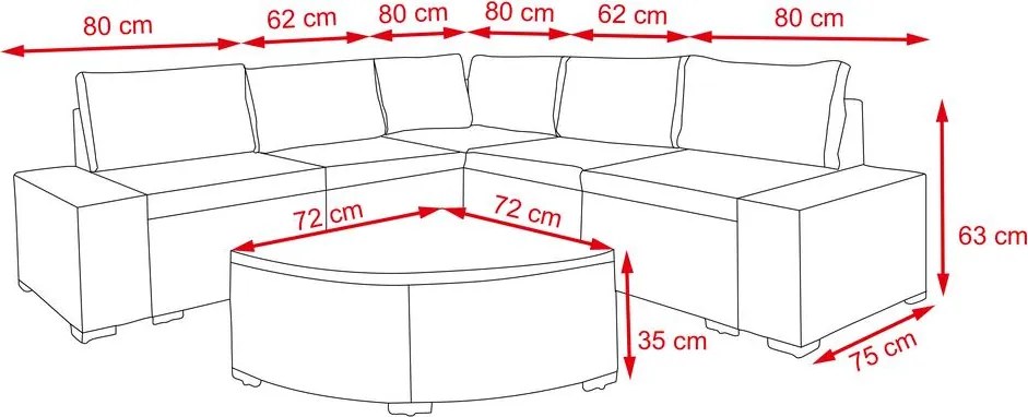 Avenberg AZURE rattan sarokgarnitúra - szürke/fekete