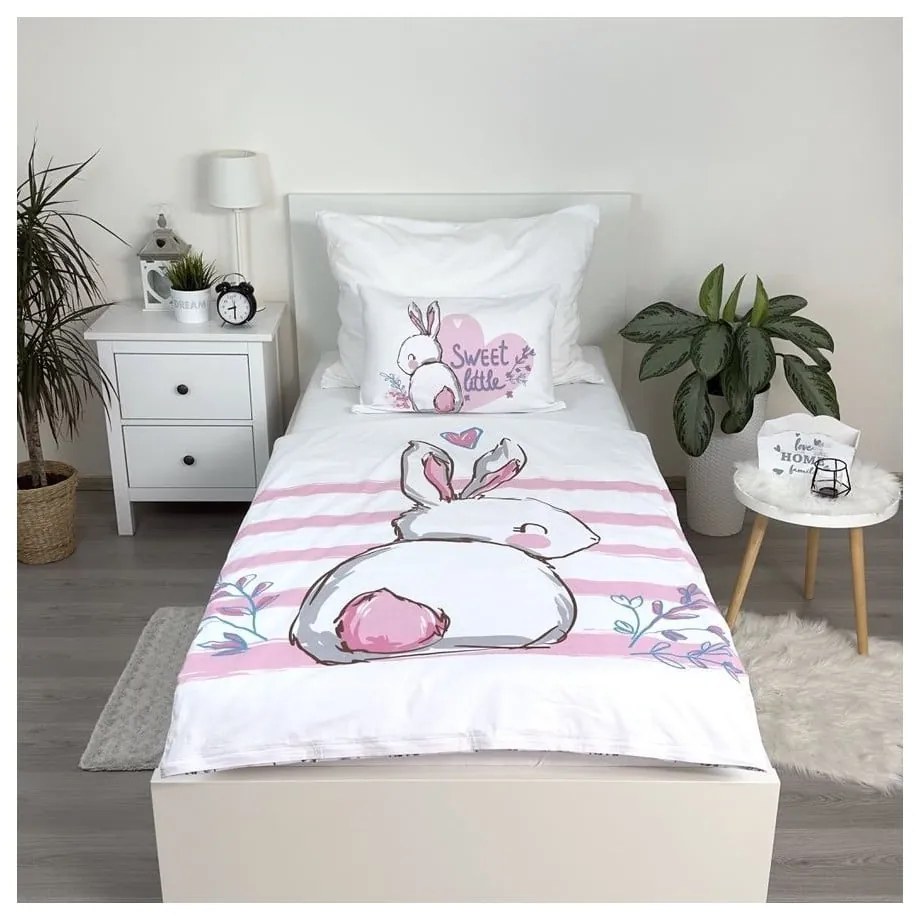 Fehér-rózsaszín pamut gyerek ágyneműhuzat babaágyhoz 100x135 cm Bunny "Sweet" – Jerry Fabrics