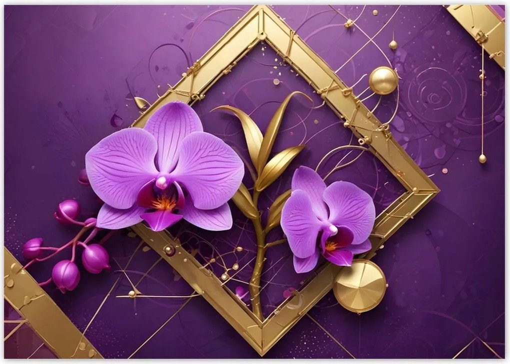 Poszterek A2 Szint Lila orchideák és arany