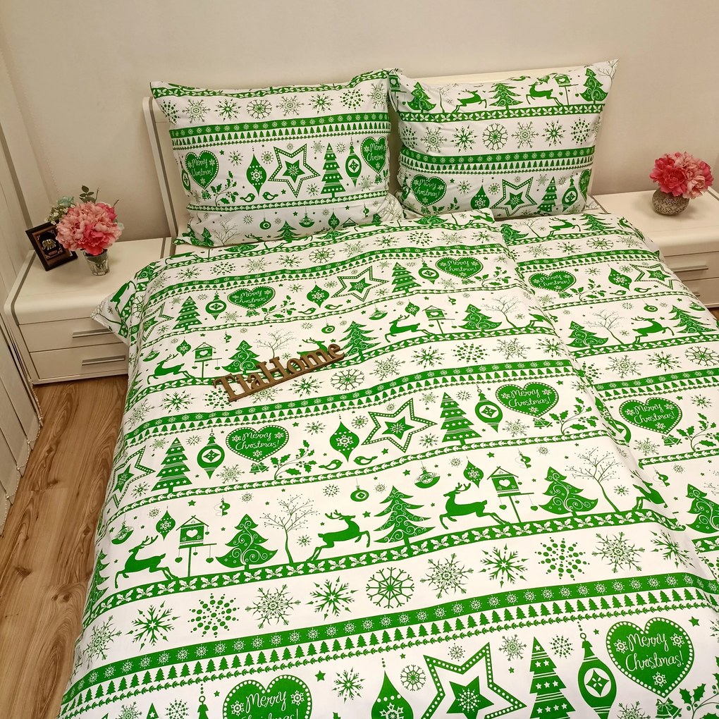 Pamut lepedők Karácsonyi zöld Christmas lepedők TiaHome - 1x Párna 90x70cm, 1x Paplan 140x200cm
