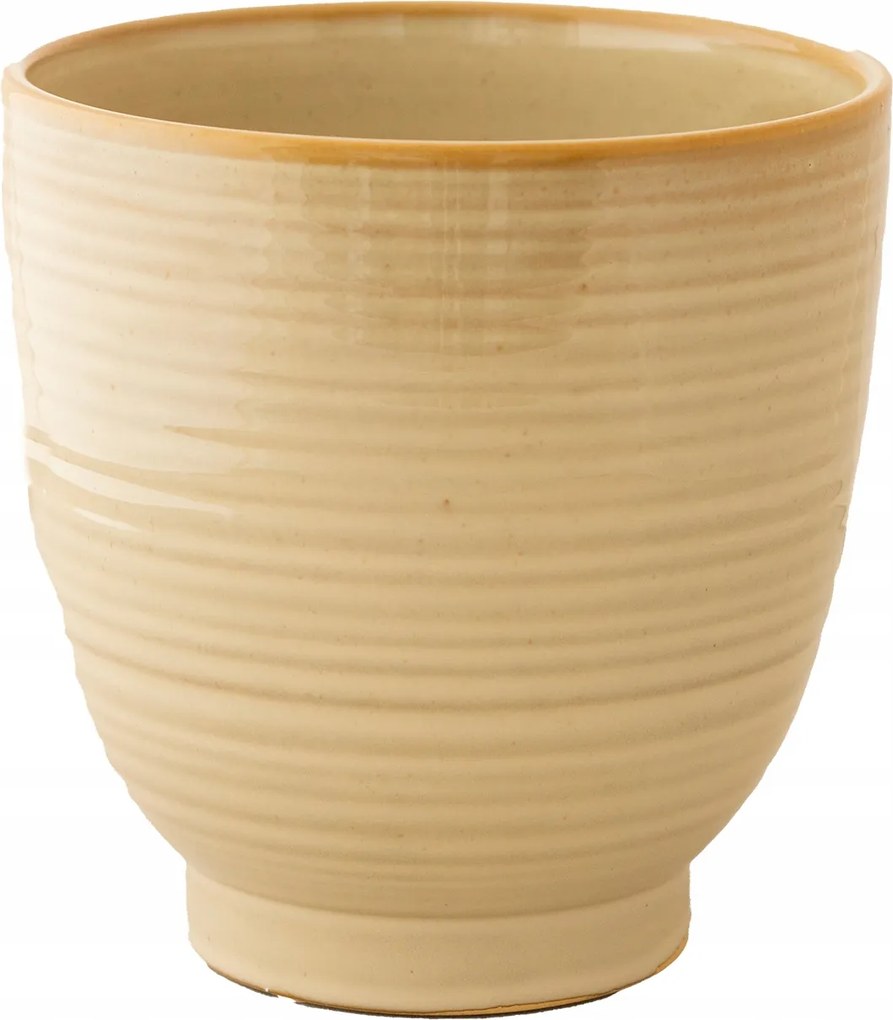 Virágcserép Kerámia Fedél Bézs 17cm Magas fényes kerek nappaliba